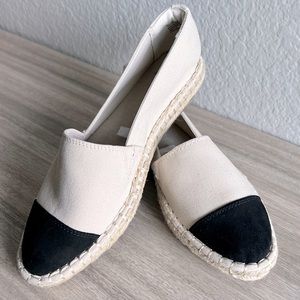 A New Day Memory Foam Cream & Black Canvas slip on shoes Size 8